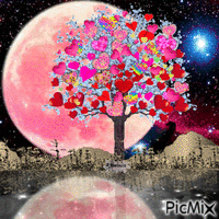 Tree Love heart Pink Moon Nebula GIF animata