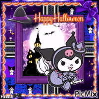 {♥}Kuromi says Happy Halloween!{♥} анимированный гифка