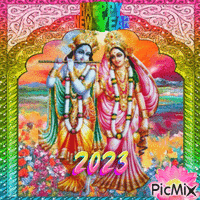 New Year Wishes with Radha Krishna - Gratis geanimeerde GIF