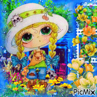 Spring girl in garden/contest - Ilmainen animoitu GIF