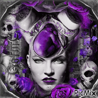 Woman gothic black white purple - Free animated GIF