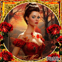 Jeune  femme  en  rouge et  or GIF animé