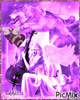 L'ange musicien et le loup violet animovaný GIF
