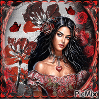 Floral portrait in red... - GIF animasi gratis