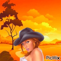 Cowgirl and sunset animerad GIF