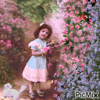 little girl in the garden GIF animé