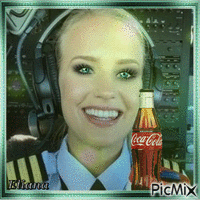 Piloto mulher com Coca-Cola - GIF animado gratis