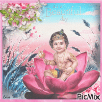 Its a Beautiful Day. Baby in a flower - GIF animé gratuit