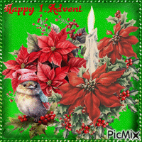 Happy 2. Advent. one candel, bird, flowers - GIF animé gratuit