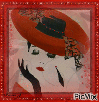 Femme au chapeau rouge Gif Animado