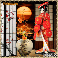 Poupée de porcelaine de Geisha - GIF animé gratuit