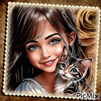 Portrait fillette avec son chat animowany gif