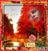 visage de femme dans un arbre d'automne geanimeerde GIF