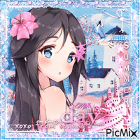 Anime Summer blue and pink - Gratis geanimeerde GIF