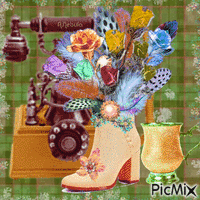 Flowers shoe/coffee time Gif Animado