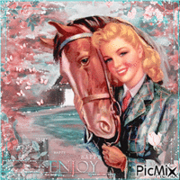 Woman and Horse - Vintage - Бесплатный анимированный гифка