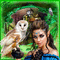 Female Elf With Owl - On Green Background