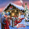 Merry Christmas - Couple, Snowman and Little House - Ingyenes animált GIF