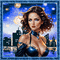 Femme en bleu marine dans la ville au clair de lune - Nemokamas animacinis gif