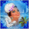 Pin-up portrait on the background of the sea - GIF animado grátis
