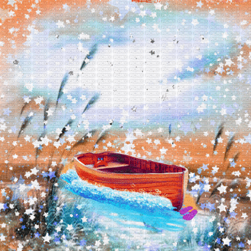 Ve / BG / anim.pond.boat.blue.orange.idca - Бесплатный анимированный гифка