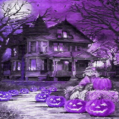 soave background animated halloween house pumpkin - Бесплатный анимированный гифка