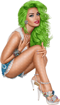 femme au cheveux vert.Cheyenne63 - Free PNG