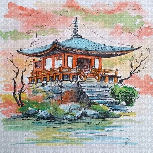 watercolor japanese background - ingyenes png
