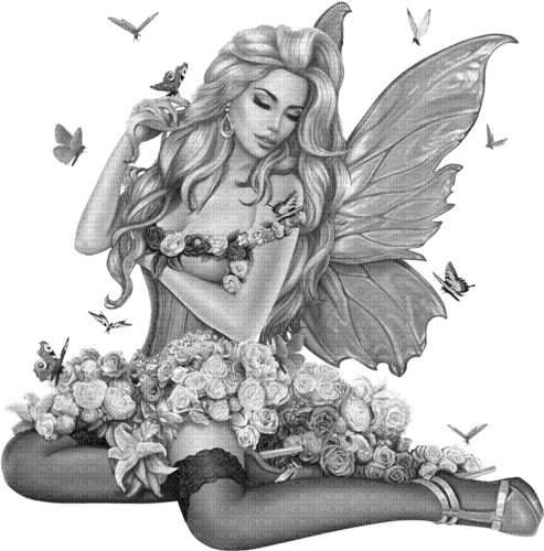 Y.A.M._Fantasy fairy black-white - gratis png