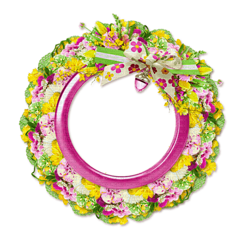 Circle.Frame.Flowers.Purple.Yellow.Green - Free PNG