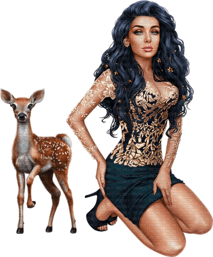 Woman with a deer. Leila - besplatni png