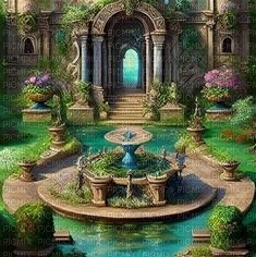 fantasy fountain background - png grátis