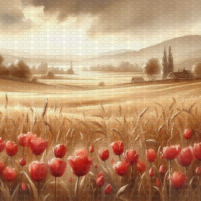 Beige Field with Red Tulips - png grátis