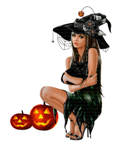 halloween witch with cat by nataliplus - бесплатно png