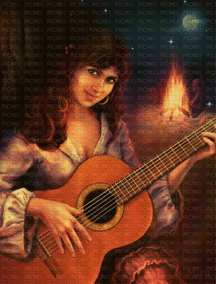 woman with guitar bp - Бесплатный анимированный гифка