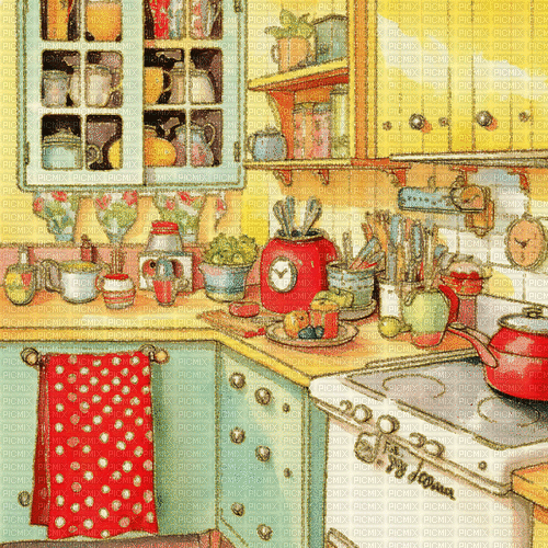 ♡§m3§♡ retro kitchen red glitter aniamted - GIF animado grátis
