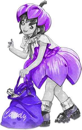 soave anime girl halloween black white purple - PNG gratuit