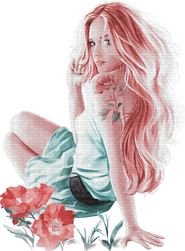 soave woman flowers spring summer girl pink teal - δωρεάν png