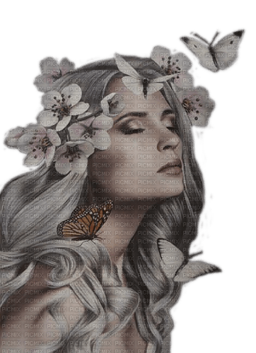 Woman, Blüten, Schmetterlinge - zdarma png