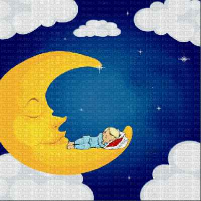 moon lune night nuit anime gif animated animation mond sky heaven child  sleep clouds nuages boy stars etoile sparkles, moon , lune , night , nuit ,  anime , gif , animated ,