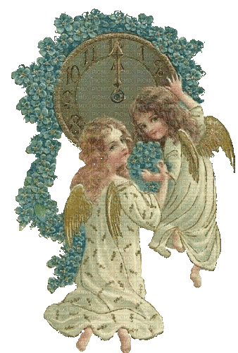 Engel, Uhr, Vergißmeinnicht, Vintage - Ingyenes animált GIF