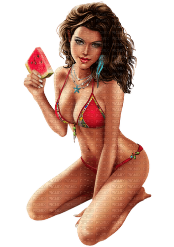 Woman. Watermelon. Leila - nemokama png