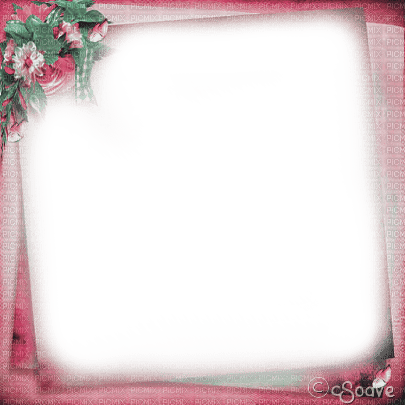 soave frame vintage paper flowers pink green - zadarmo png