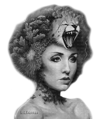 Y.A.M._Art Fantasy woman girl black-white - 免费PNG