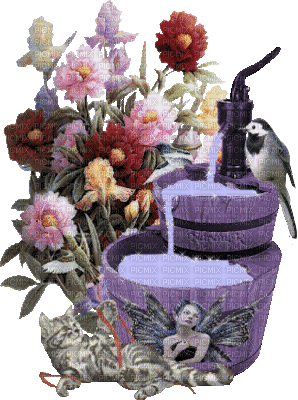 cecily-fontaine eau fleurs animes - Безплатен анимиран GIF