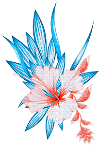 soave deco flowers branch summer blue orange - PNG gratuit