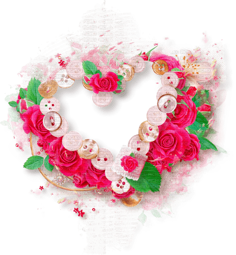 Cluster.Heart.Frame.Roses.White.Pink - darmowe png
