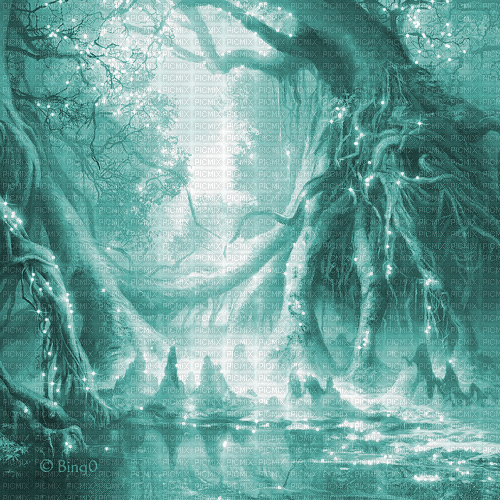 Y.A.M._Fantasy forest background blue - GIF เคลื่อนไหวฟรี