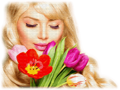 femme woman frau beauty tube human person people spring printemps frühling primavera весна wiosna  flower fleur blossom fleurs blumen  blume tulips face visage - PNG gratuit