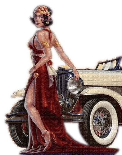 Rena Vintage Car Woman Art Deco - фрее пнг